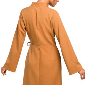 Sukienka żakietowa kopertowa z kołnierzykiem i wiązaniem brązowa