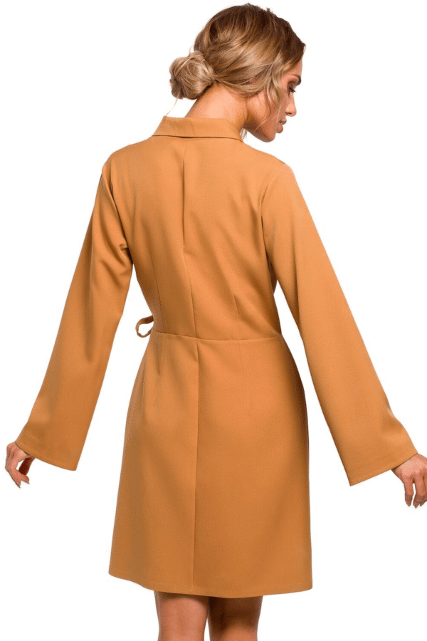 Sukienka żakietowa kopertowa z kołnierzykiem i wiązaniem brązowa