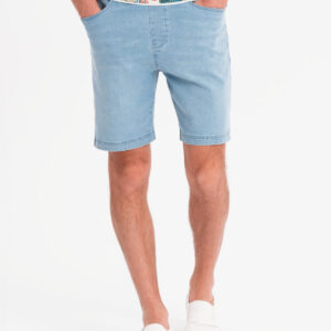 Szorty męskie z gumką w pasie i efektem sprania – jasnoniebieskie V1