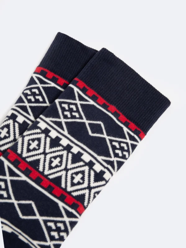 6a77b798a8383e7a143abb895062555988df9d69 Skarpety męskie bawełniane w geometryczne wzory granatowe Santos 403