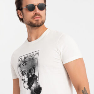 Bawełniana koszulka męska z czaszką – biała V2