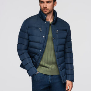 Kurtka pikowana męska ze stójką i zamkami na klatce piersiowej – granatowa V2