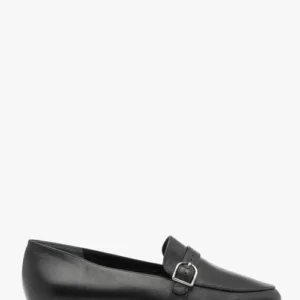 Czarne mokasyny ze skóry licowej z paskie