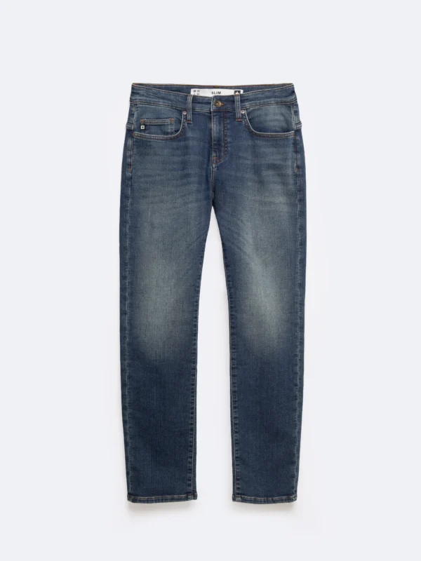 6b2caca450776e3907fd5f427871e578503f5f7d Jeansy męskie dopasowane z przetarciami granatowe Terry 541