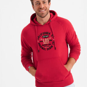 Bluza męska kangurka z nadrukiem - czerwona V2