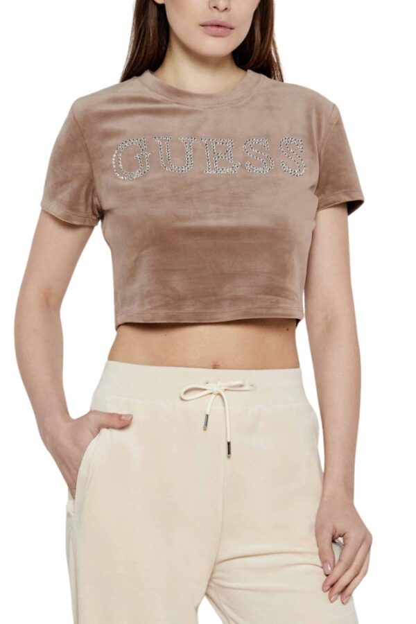 GUESS Brązowy damski top Couture Tee