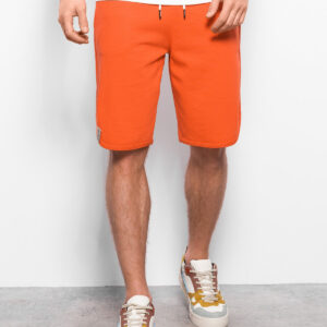 Szorty męskie dresowe wykończone lamówka - pomarańczowe V5