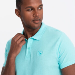 Męska koszulka polo jednokolorowa BASIC z dzianiny pique - miętowa V18