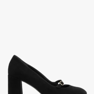 Czarne czółenka z weluru na obcasie z paskie