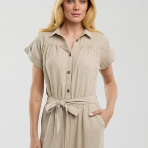 Kombinezon damski lniany beżowy Dunime 805