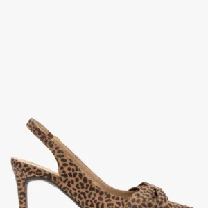 Czółenka typu slingback w panterkę z kokardką