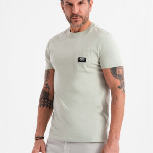 Casualowy męski t-shirt z naszywką na kieszeni – jasnoszary V2