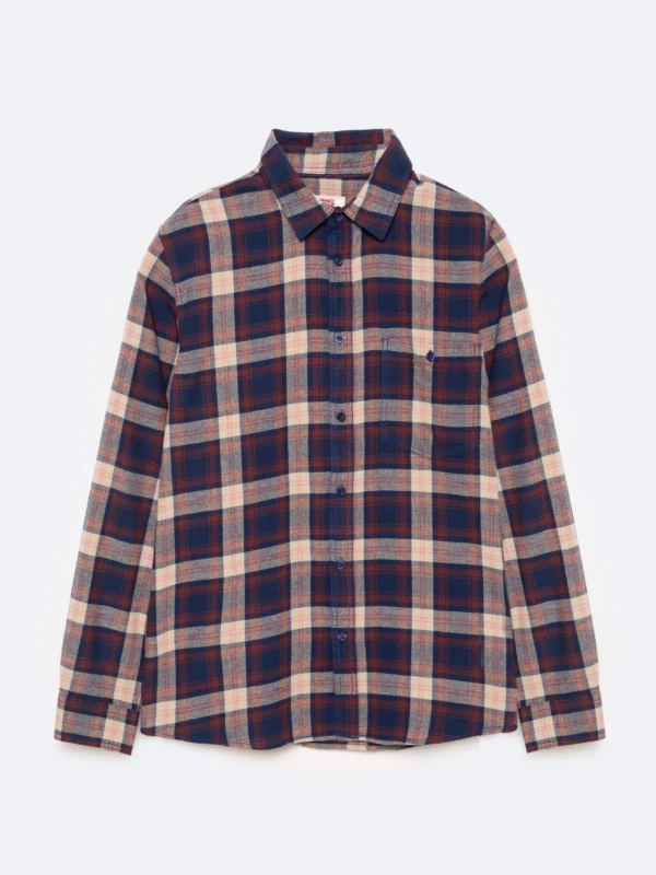 Koszula męska flanelowa w kratę granatowa Flaneno 403