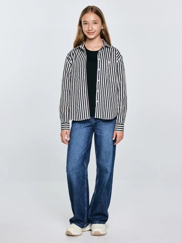 6e84b5f1aa370420991f118c787e36629dd48772 Koszula dziewczęca w paski biało-granatowe Benti 403