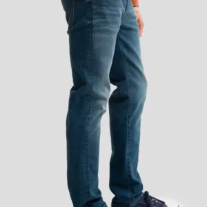 Jeansy męskie dopasowane z przetarciami granatowe Terry 443