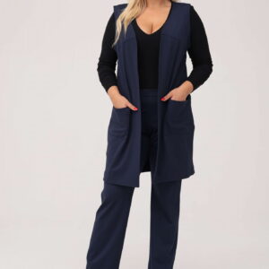 Elegancki granatowy komplet Zoja kamizelka i spodnie XXL OVERSIZE JESIEŃ ZIMA