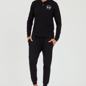 LA MARTINA Czarny męski longsleeve polo Piquet Stretch