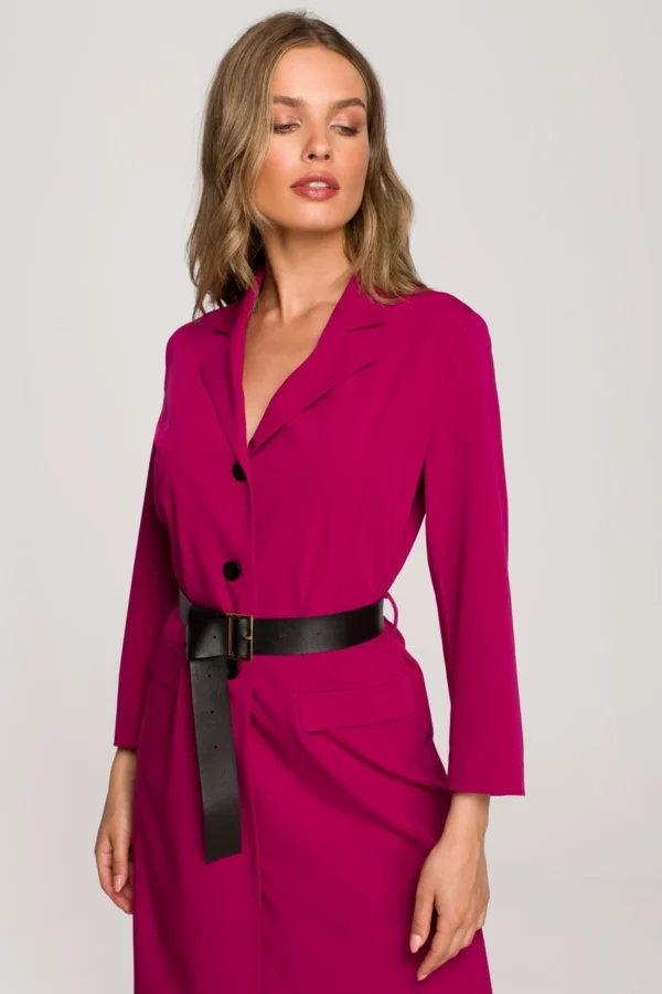 6f680385ac5839589248e8f6cf63f3e046aa64c3 Elegancka żakietowa sukienka marynarka z paskiem - śliwkowa