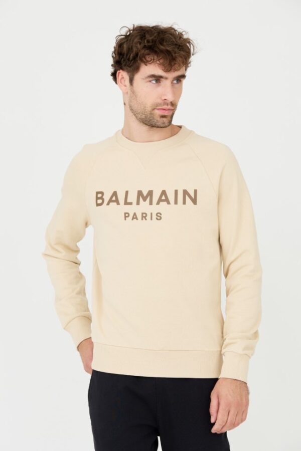 BALMAIN Beżowa męska bluza Printed Sweatshirt