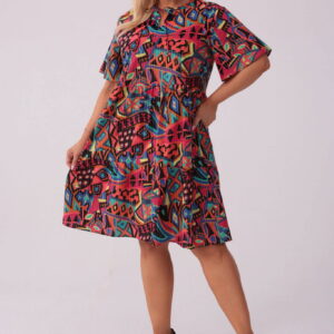 Bawełniana sukienka Laura w abstrakcyjne wzory PLUS SIZE OVERSIZE