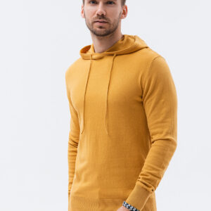 Sweter męski z kapturem - musztardowy V4