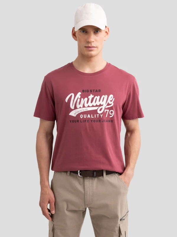 Koszulka męska z nadrukiem na piersi ciemnoróżowa Gralis 602