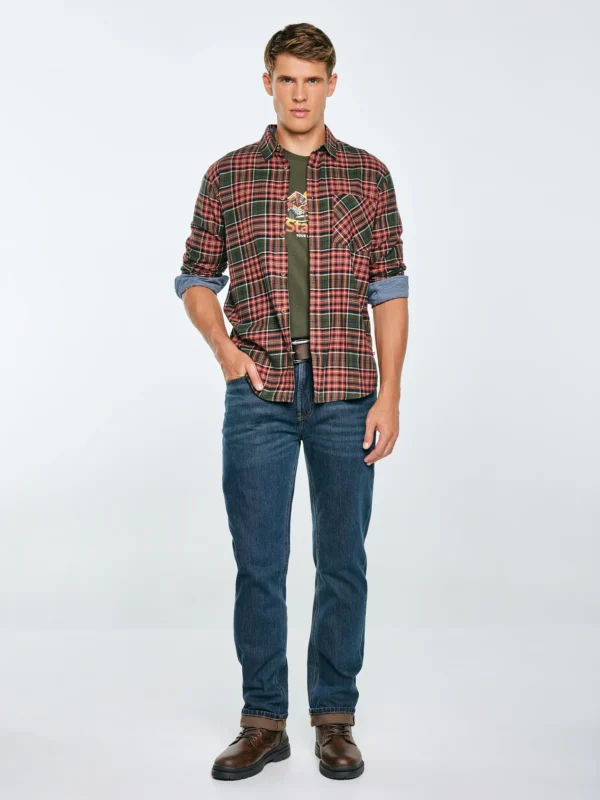 Koszula męska flanelowa w kratę bordowo-khaki Koner 303