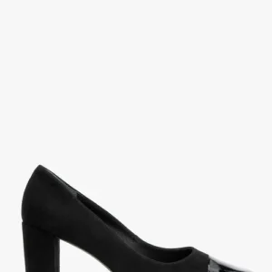 Czarne welurowe czółenka z lakierowanym noskie