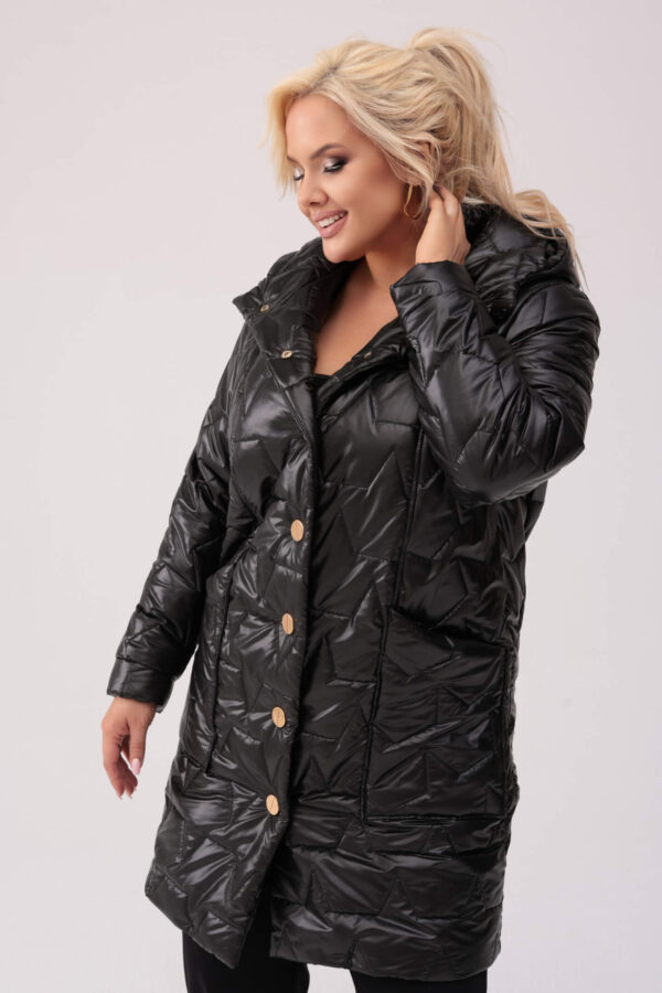 Pikowany czarny płaszcz Vivien z fantazyjnymi kieszeniami OVERSIZE PLUS SIZE XXL JESIEŃ