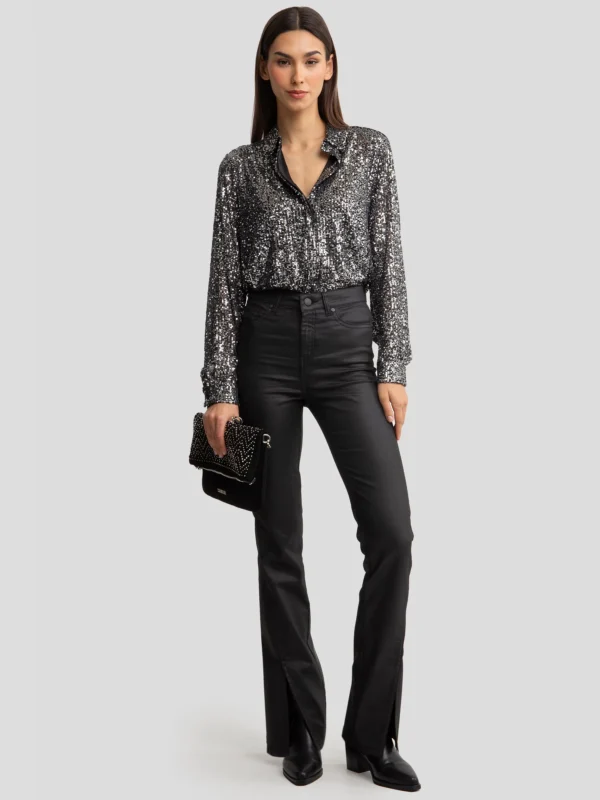 Jeansy damskie bootcut z rozcięciami woskowane czarne Blake 924