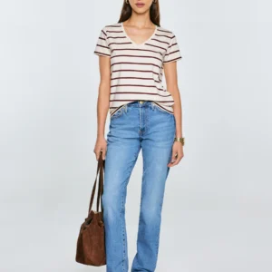 727e491121bcc202eb453a2d40b4b4d8f6e958bd Koszulka damska z dekoltem v-neck w paski kremowa Retina 103