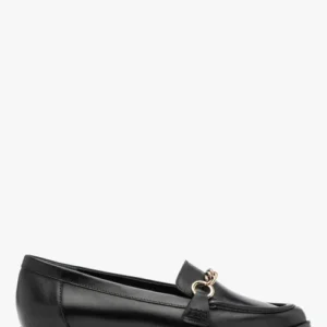 Czarne mokasyny na płaskiej podeszwie ze złotą ozdobą