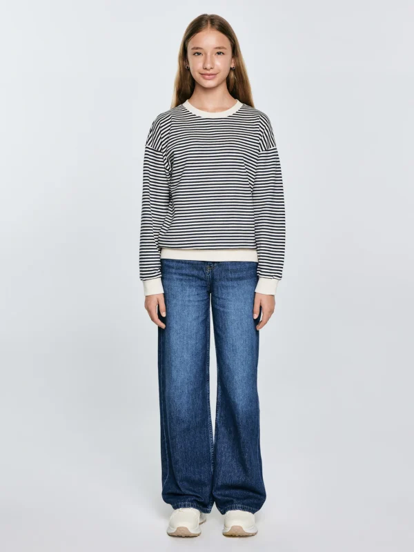 Bluzka dziewczęca w paski granatowa-beżowa Lanla 403