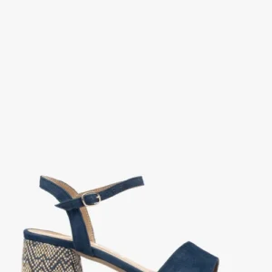 Granatowe sandały na dekoracyjnie obleczonym obcasie
