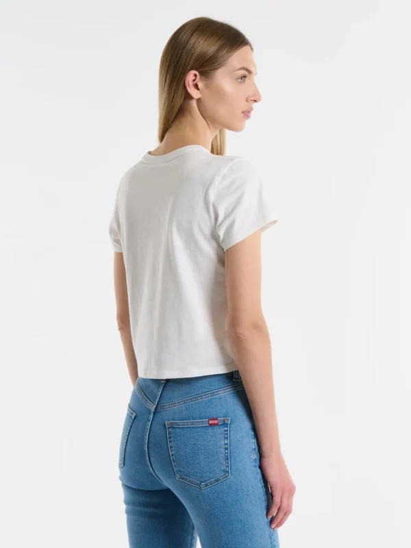 Krótka koszulka damska z nadrukiem biała Nottasa 100