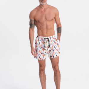 Szorty męskie kąpielówki w kolorowy print - białe V2