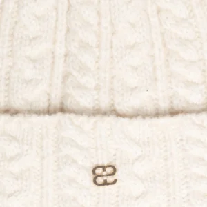 Czapka damska z dekoracyjnym splotem z pomponem kremowa Carole 103