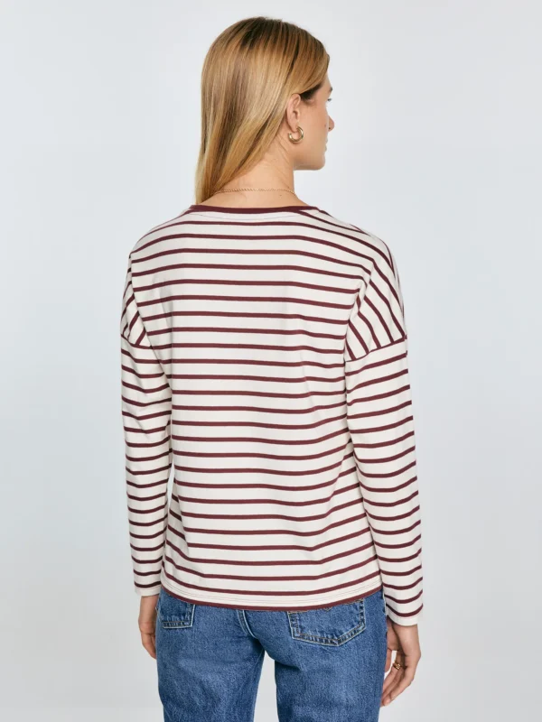 Bluzka damska w paski beżowo-bordowe Alerra 604
