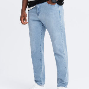 Męskie spodnie jeansowe CARROT FIT z delikatnymi przetarciami – jasnoniebieskie V2