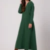 Długa sukienka dzianinowa z dekoltem V kimonowa zielona