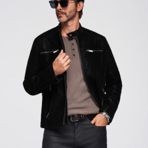 Kurtka męska biker ze stójką w stylu retro – czarna V2