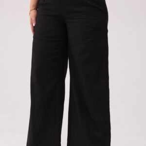 Spodnie z lnu w czarnym kolorze z szerokimi nogawkami PLUS SIZE OVERSIZE