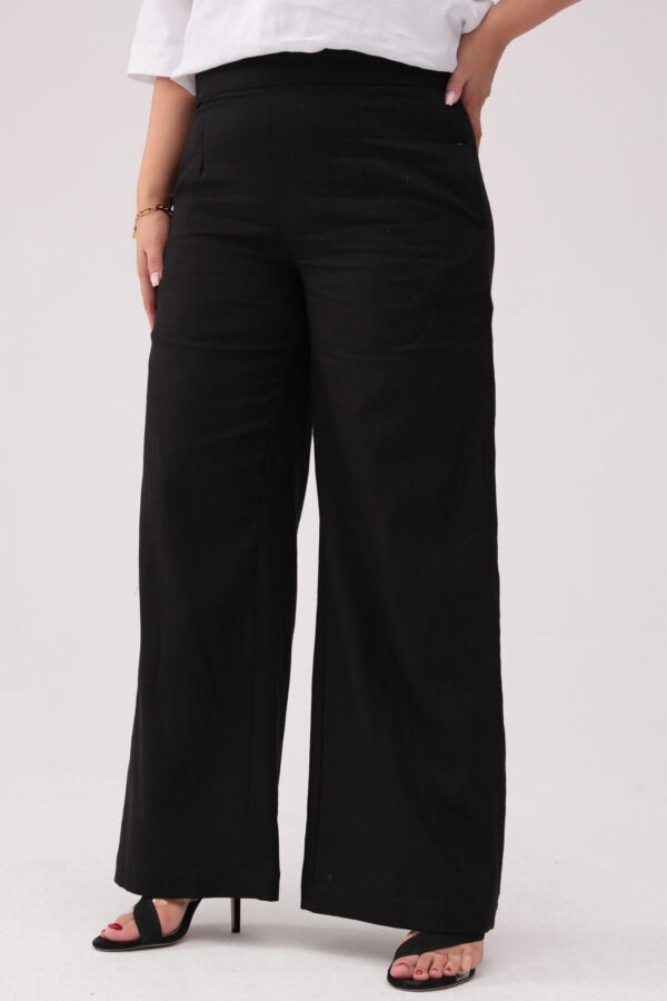 Spodnie z lnu w czarnym kolorze z szerokimi nogawkami PLUS SIZE OVERSIZE