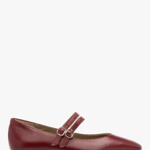 Bordowe baleriny z dwoma paskami