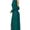 Suknia wieczorowa z rozcięciem na nodze długi rękaw butelkowa zieleń