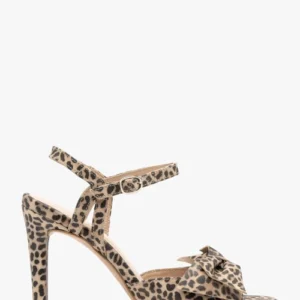 Sandały w panterkę z odpinaną kokardą