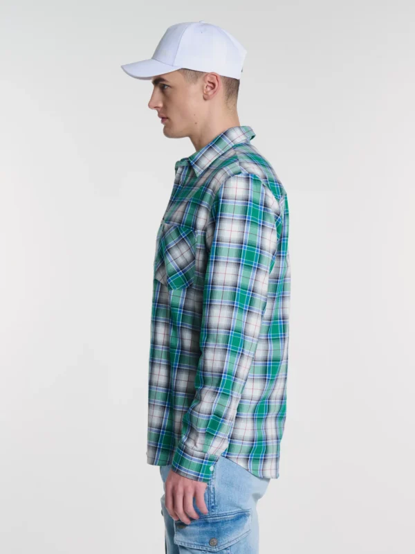 Koszula męska bawełniana w kratę zielona Griners 301