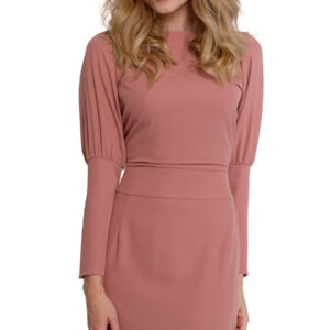 Elegancka sukienka z odkrytymi plecami i rozcięciem pudrowa