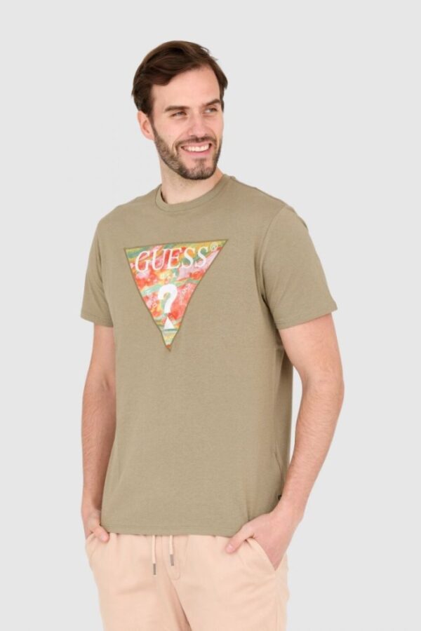 GUESS Zielony męski t-shirt bawełniany slim fit