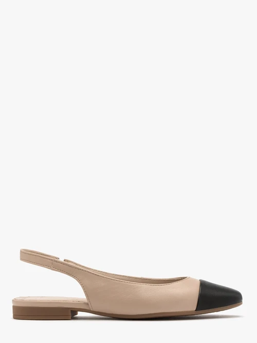 Beżowe baleriny typu slingback z czarnym noskie